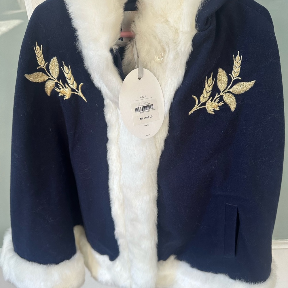 Janie and Jack Disney cape with Gold Embroidery and White Fur Trim